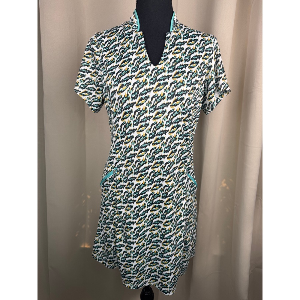 Bermuda Sands Small Printed Short Sleeve Golf Dress V-Neck Zipper Pockets